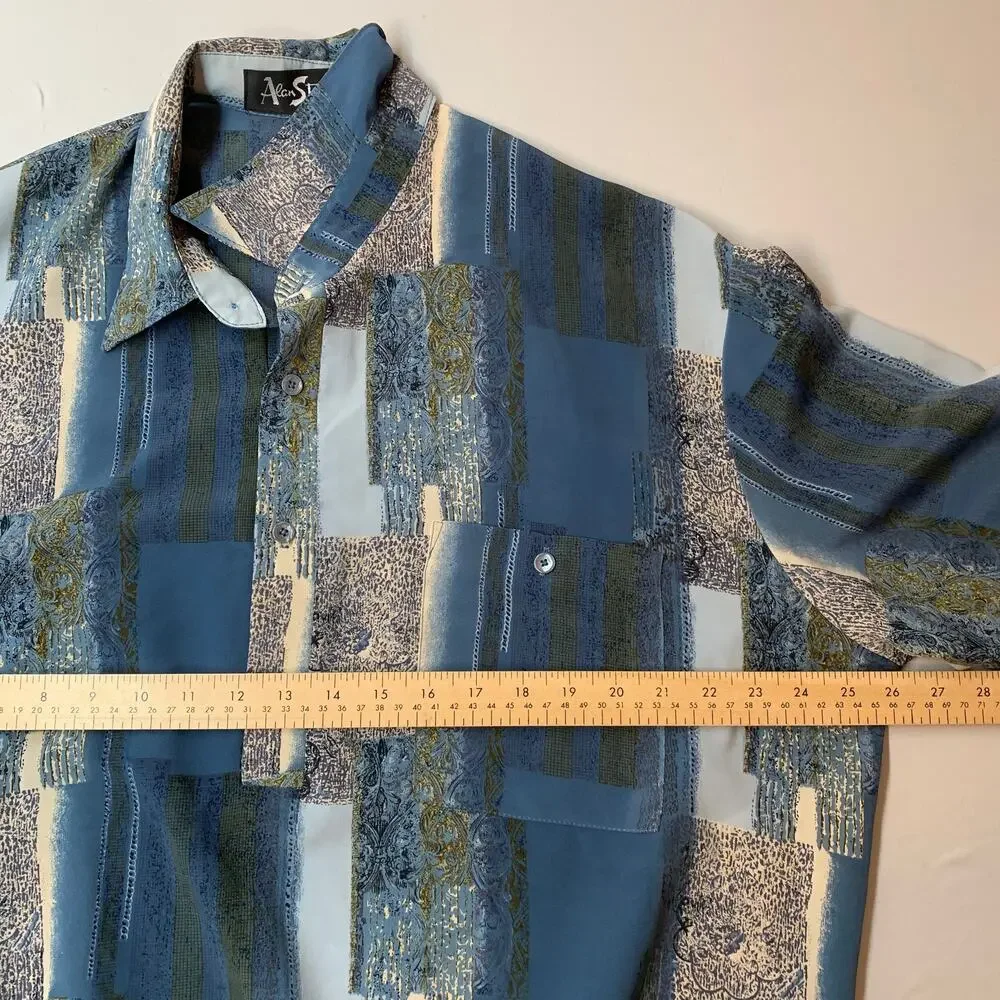 Alan Stuart Polo Shirt Men XL Blue Multicolor Abstract Geometric Retro Vintage - Picture 8 of 11